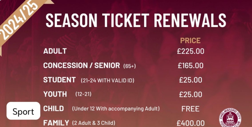 chelmsford city season tickets